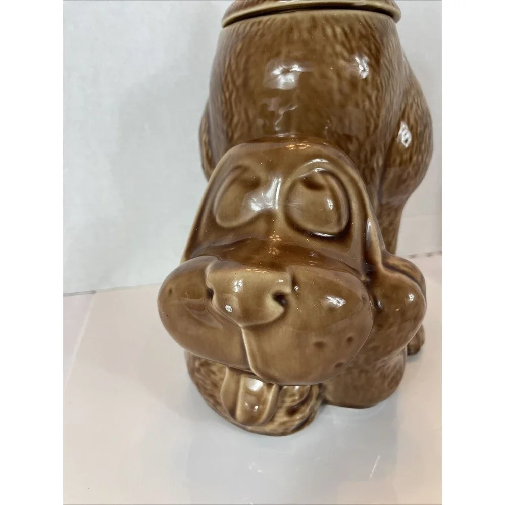 Vintage 1980s McCoy Pottery HOUND DOG Ceramic Cookie Jar Plain Face Brown #0272